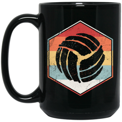 Volleyball Lover Player, Vintage Ball Hexagon, Gift For Sporty Lover Black Mug