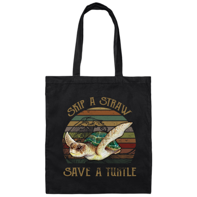 Retro Skip A Straw Save A Turtle Cute Gift Canvas Tote Bag