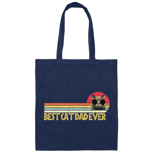 Retro Best Cat Dad Ever, Cat Lovers Cat Dad Canvas Tote Bag