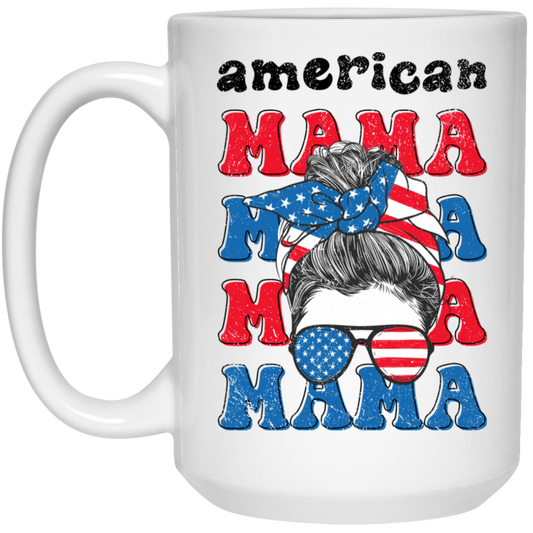 American Mama, Mother's Day, American Messy Bun White Mug