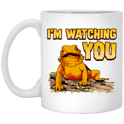 Bearded Dragons, I Am Watching You, Gold Frog, Frog Watching You White Mug