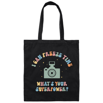 I Can Freeze Time, What's You Superpower, Groovy Cameraman Canvas Tote Bag