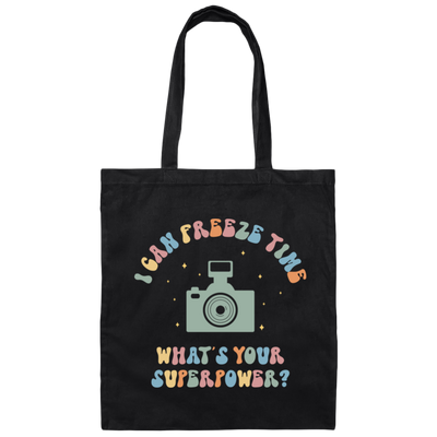 I Can Freeze Time, What's You Superpower, Groovy Cameraman Canvas Tote Bag