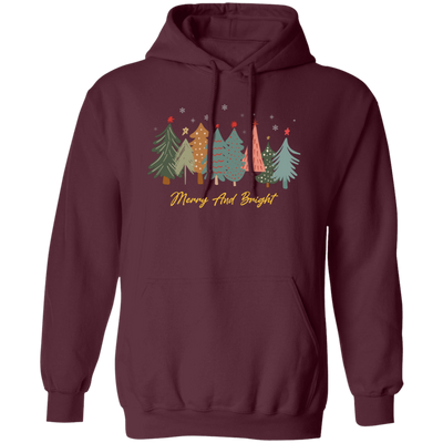 Merry And Bright, Christmas Tree, Merry Christmas Pullover Hoodie