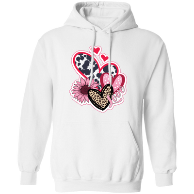 Love Heart, Valentine Heart, Pink Heart, Pink Sunflower, Leopard Heart Pullover Hoodie