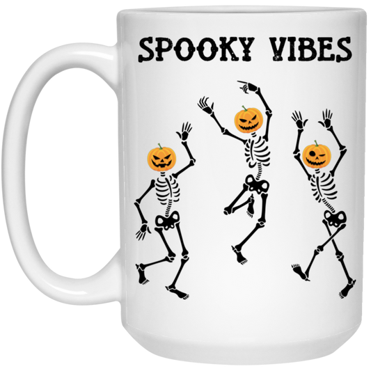 Spooky Vibes, Dancing Skeleton, Happy Halloween White Mug
