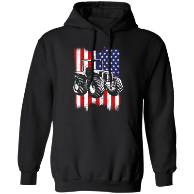 Farm Tractor Usa Flag, Patriotic Vintage Pullover Hoodie