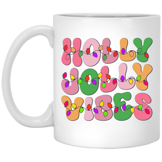 Holly Jolly Vibes, Light Bulb, Xmas Bulb, Holly Jolly White Mug