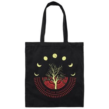 The Different Moon Phases With The World Tree Canvas Tote Bag