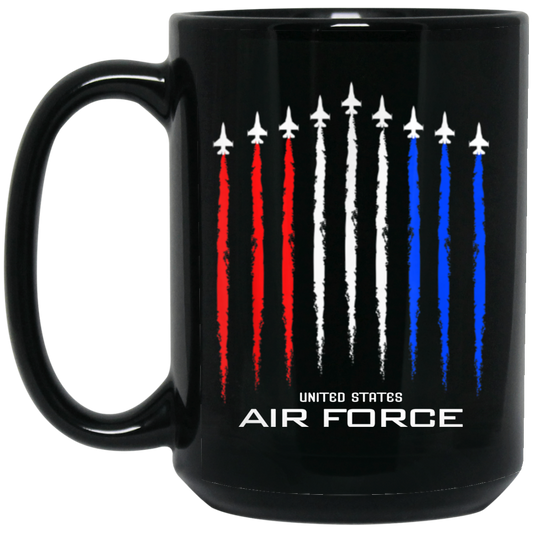 American Flag, Air Force, US Veterans, 4th Of July, Love Plane Gift Black Mug