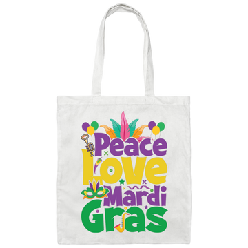 Peace Love Mardi Gras, Mardi Gras Holiday, Three Kings Day Canvas Tote Bag