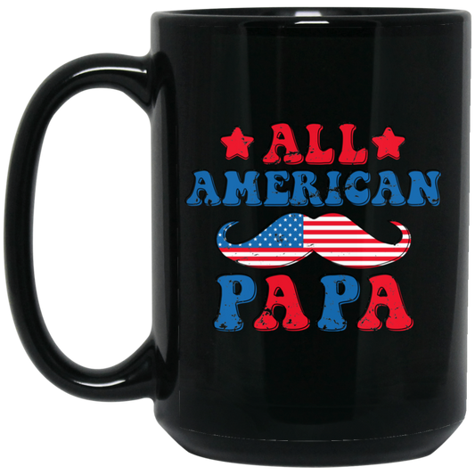 Papa, Father's Day, American Papa, Beard American Dad Black Mug