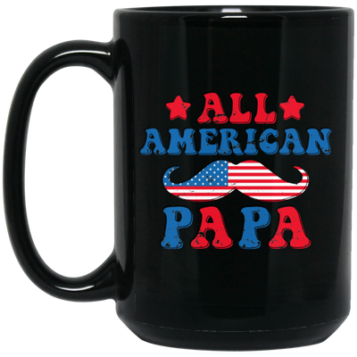 Papa, Father's Day, American Papa, Beard American Dad Black Mug