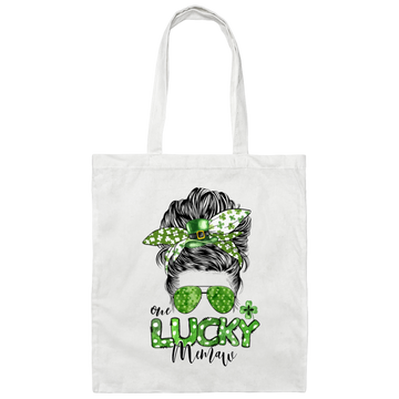 Messy Bun Hair Lover, One Lucky Memaw Matching Family St Patrick Canvas Tote Bag