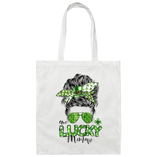 Messy Bun Hair Lover, One Lucky Memaw Matching Family St Patrick Canvas Tote Bag
