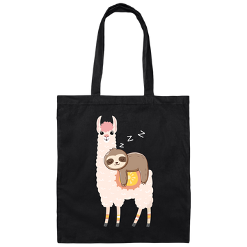 Sloth Laying On Llama, Sloth Sleeping, Cute Llama Canvas Tote Bag