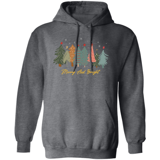 Merry And Bright, Christmas Tree, Merry Christmas Pullover Hoodie