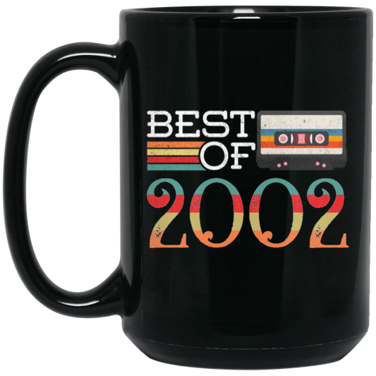 Best Of 2002, Vintage 18th Gift, Birthday Anniversary Gift, Retro Cassette Black Mug