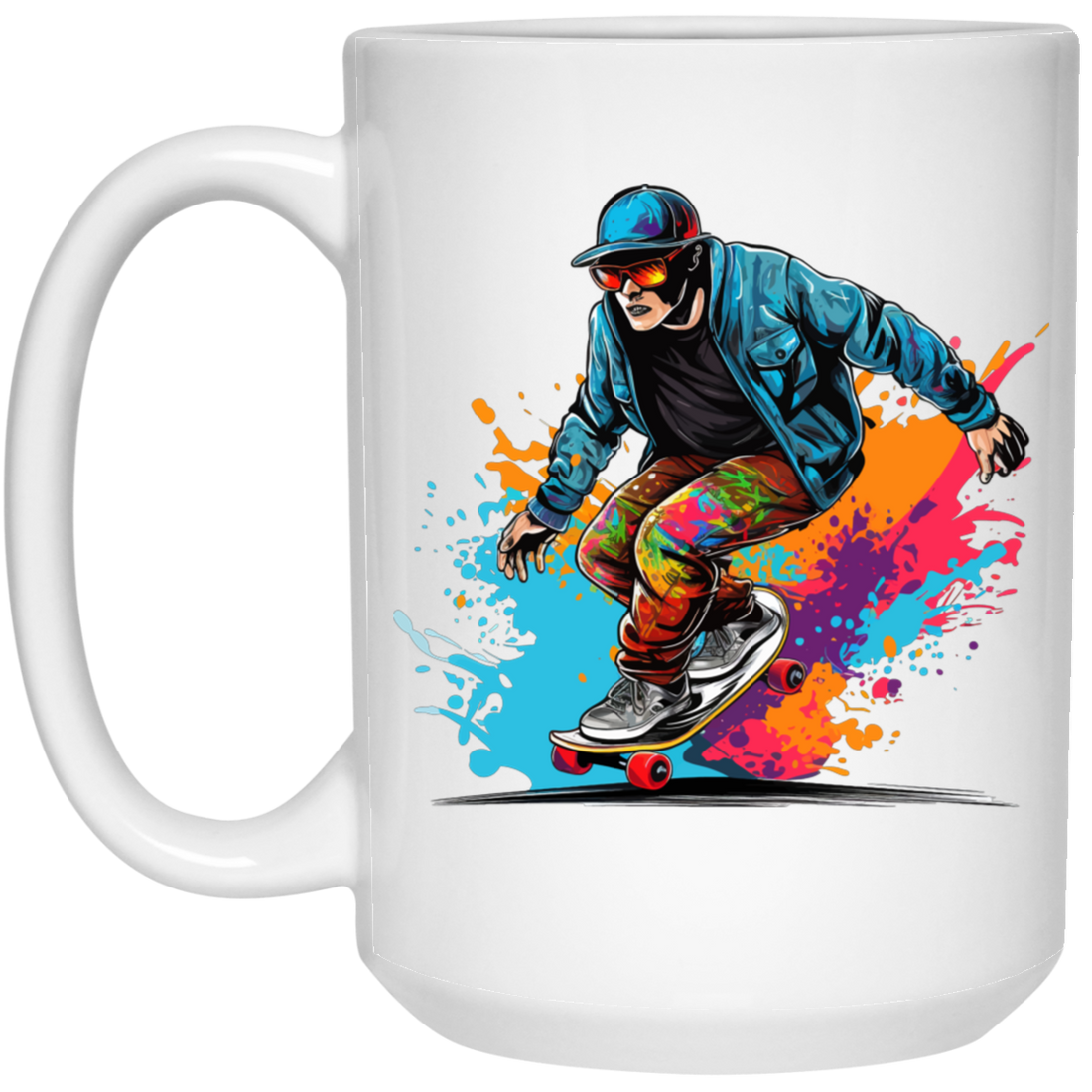 Cool Man, Cool Boy, Boy With Skateboard, Skateboarding Watercolor White Mug