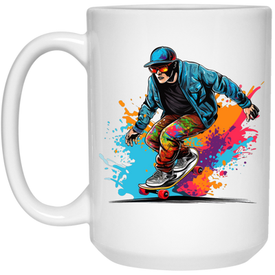 Cool Man, Cool Boy, Boy With Skateboard, Skateboarding Watercolor White Mug