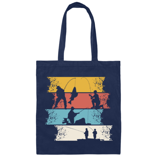 Retro Angel Motif, Retro Fisherman Vintage, Love Fishing Canvas Tote Bag