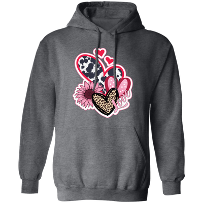 Love Heart, Valentine Heart, Pink Heart, Pink Sunflower, Leopard Heart Pullover Hoodie