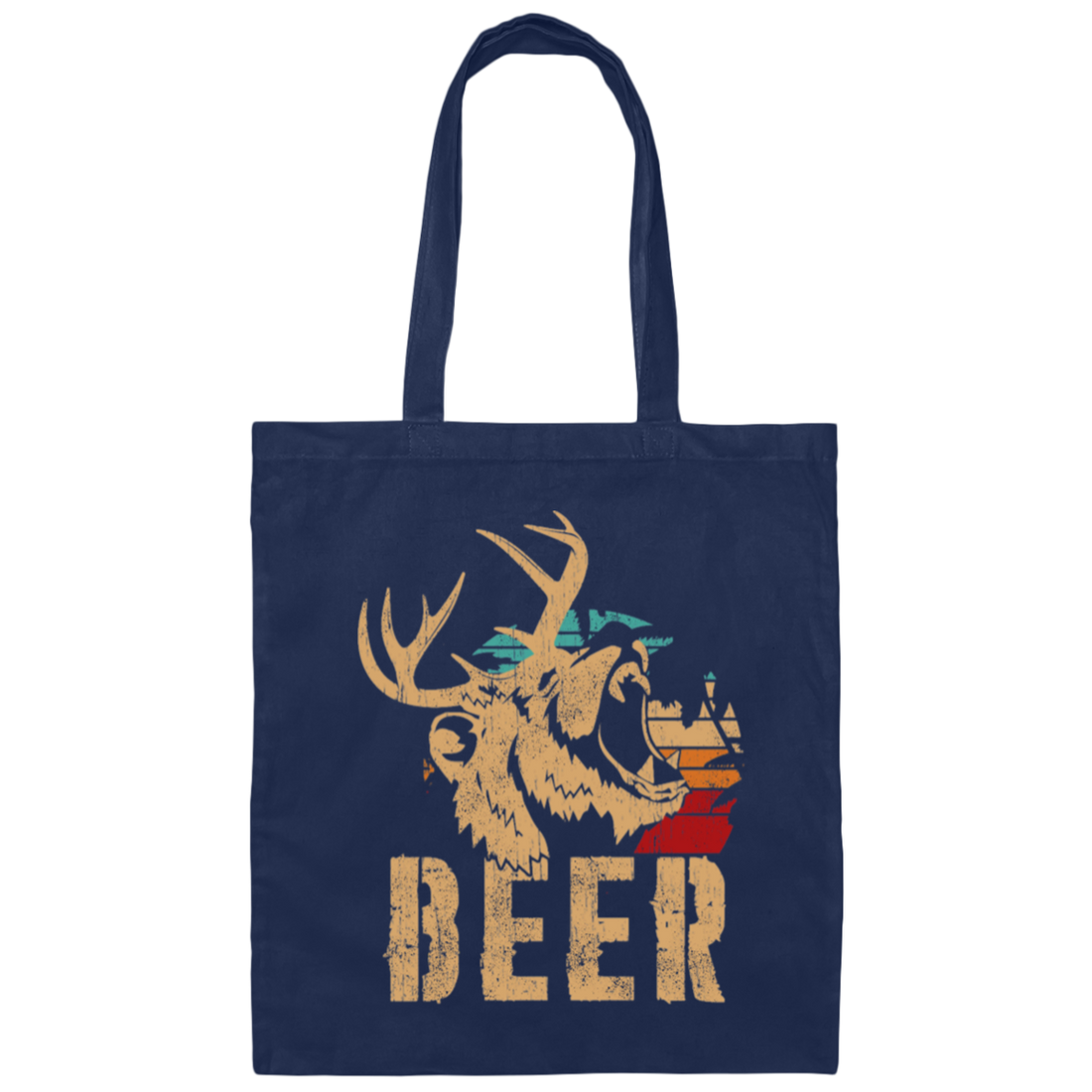 Bear And Deer, Big Roaring Vintage, Retro Wild Animal, Beer Mix Deer Canvas Tote Bag