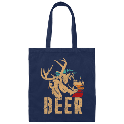 Bear And Deer, Big Roaring Vintage, Retro Wild Animal, Beer Mix Deer Canvas Tote Bag
