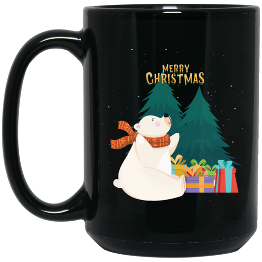 Cute Bear In Christmas, White Bear, Snow Bear, Merry Christmas, Trendy Christmas Black Mug