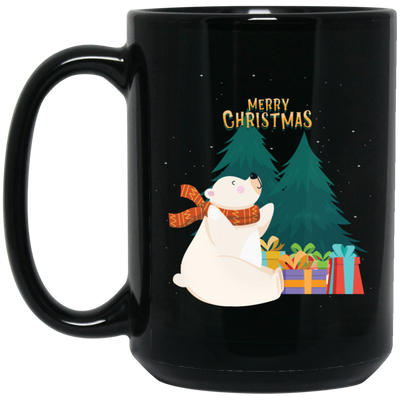 Cute Bear In Christmas, White Bear, Snow Bear, Merry Christmas, Trendy Christmas Black Mug