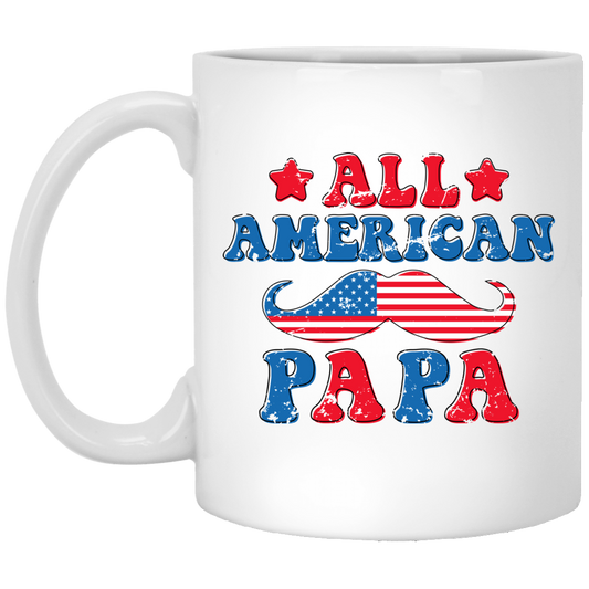 Papa, Father's Day, American Papa, Beard American Dad White Mug