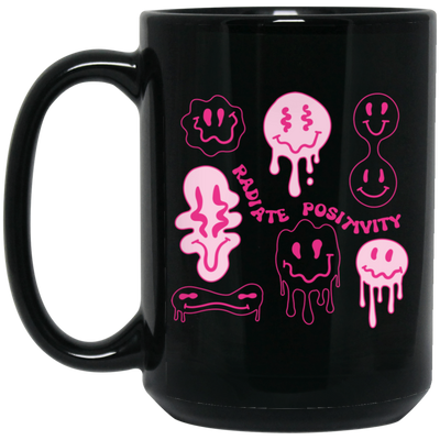 Radiate Positivity, Groovy Smile Face, Radiate Positivity Energy Black Mug