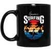 Hawaii Surfing, Retro Beach, Surfing Beach Vintage Black Mug