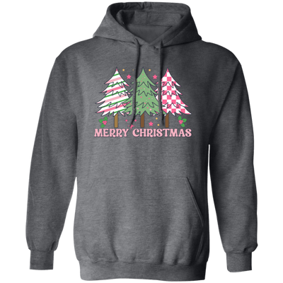 Pink Christmas, Christmas Tree, Pink Plaid Xmas Tree Christmas Pullover Hoodie