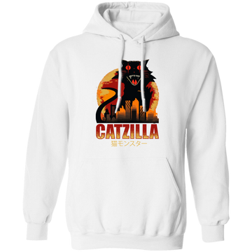 Catzilla In Tokyo City, Horror Cat, Black Cat, Angry Cat Pullover Hoodie