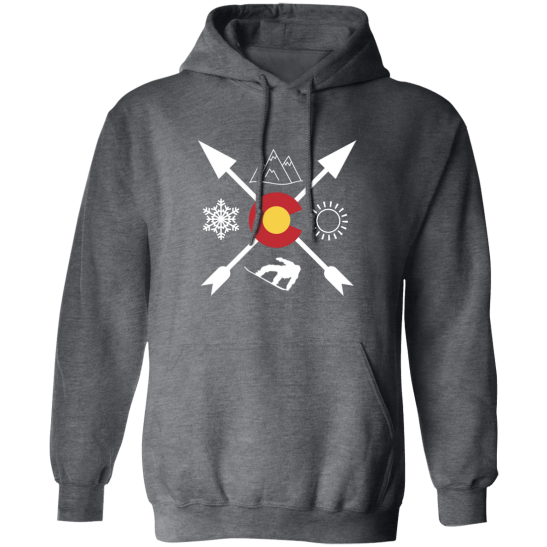 Denver Colorado, Snowboarding Direction, Sun Snow And Mountain Pullover Hoodie