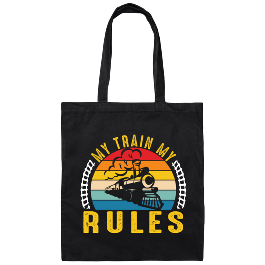 My Train, My Rules, Retro Train, Retro Rules, Train Silhouette Canvas Tote Bag