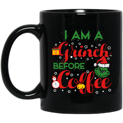 I Am A Grinch Before Coffee, Grinch Face, Green Grinch, Trendy Halloween Black Mug