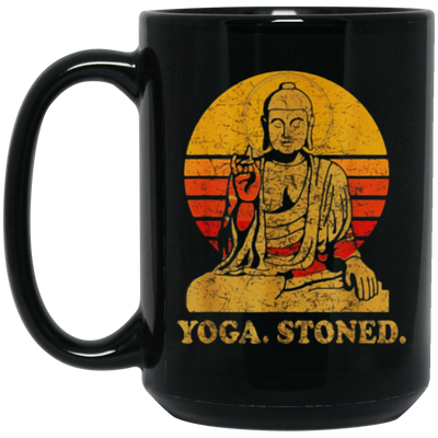 Yoga Stoned, Buddha Retro Sunset Black Mug