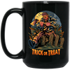 Trick Or Treat, Man Hold Axe, Halloween Night Black Mug