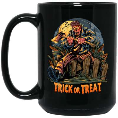 Trick Or Treat, Man Hold Axe, Halloween Night Black Mug