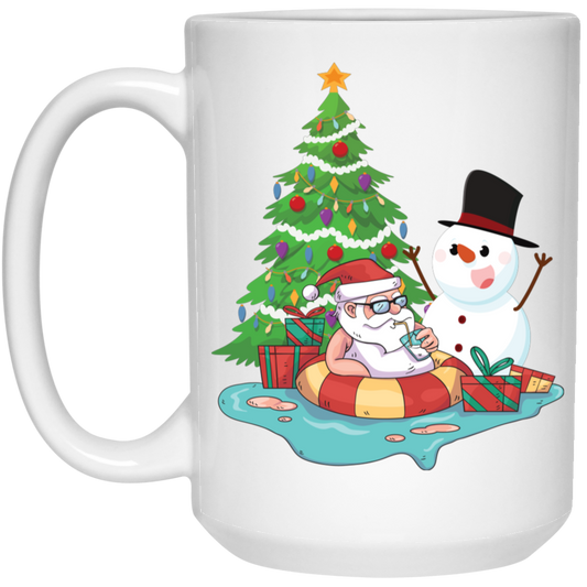 Funnny Santa, Merry Christmas Snow White, Santa In Pool, Trendy Halloween White Mug