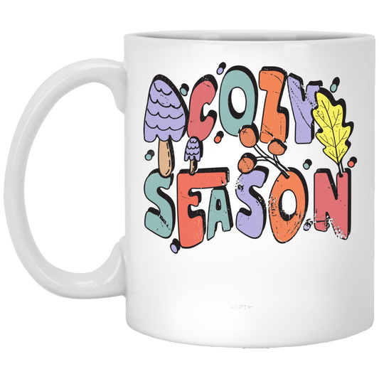 Cozy Season, Fall, Autumn, Groovy Fall Season White Mug