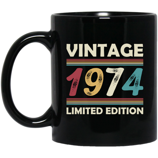 Vintage Birthday, 1974 Birthday, Retro 1974, Retro Birthday Black Mug