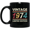 Vintage Birthday, 1974 Birthday, Retro 1974, Retro Birthday Black Mug