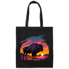 A Bison In Front Of The Sunset, Neon Style, Smooth Lines, Best Of Cow Canvas Tote Bag