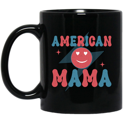 Mama American, Groovy Mama, Retro Mama, Smile Icon Black Mug