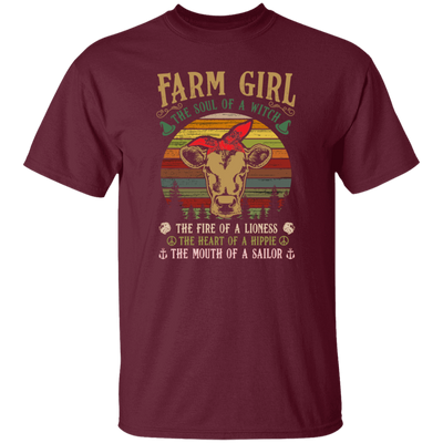 Farm Girl, Cute Cow Retro Gift, The Soul Of A Witch, Vintage Cow Unisex T-Shirt