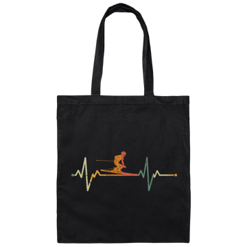 Retro Heartbeat Ski Gift Idea, Winter Sports Canvas Tote Bag