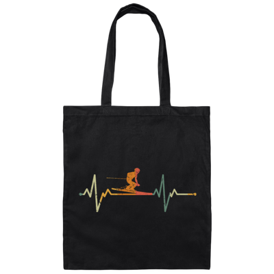 Retro Heartbeat Ski Gift Idea, Winter Sports Canvas Tote Bag